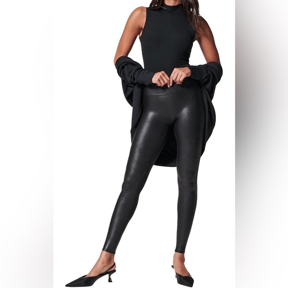 Spanx Black Faux Leather Leggings Size Large